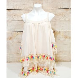 NWT Luxe Moda Cold Shoulder Layered Tassle Top XL